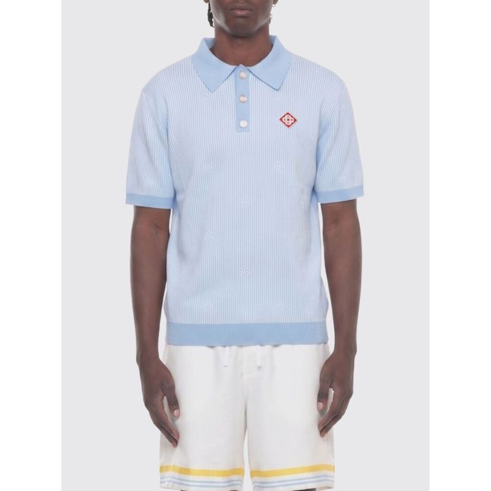 Striped Cotton Knit Polo Shirt Casablanca With Ribbed Collar And Cuffs